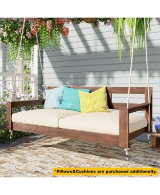Patio Wooden Twin Size Porch Swing Daybed Frame, Garden Swing Bench Chair with 4 Hanging Ropes for Backyard,Outdoor,Brown