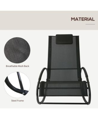 Pool Lounger, Outdoor Rocking Lounge Chair for Sunbathing, Pool, Beach, Porch with Pillow & Cool Mesh, Sun Tanning Rocker, Black