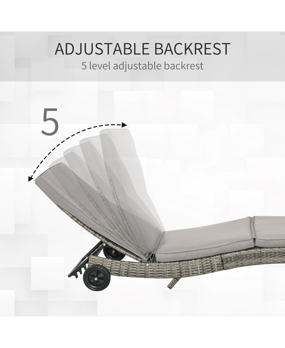 Flynama Chaise Lounge Pool Chair, Outdoor Pe Rattan Cushioned Patio Sun Lounger w/ 5-Level Adjustable Backrest & Wheels for Easy Movement, Wicker