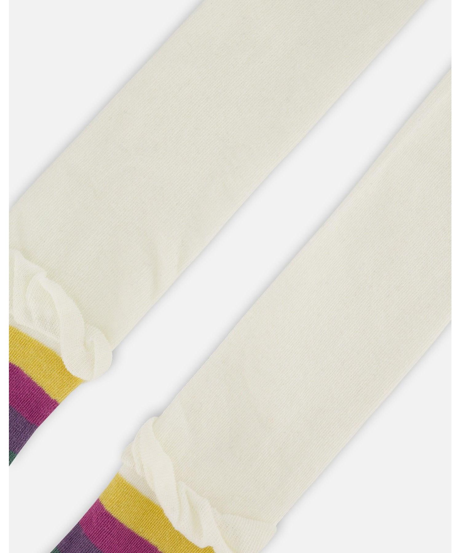 Baby Girls Striped Footed Knit Tights Off-White