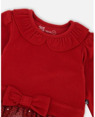 Baby Girl Bi-Material Dress with Glittering Skirt Red - Baby
