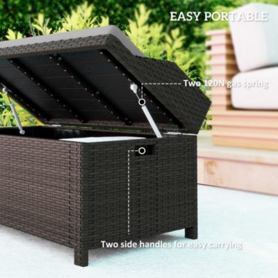 Wicker Storage Bench Deck Box with Comfortable Cushion,