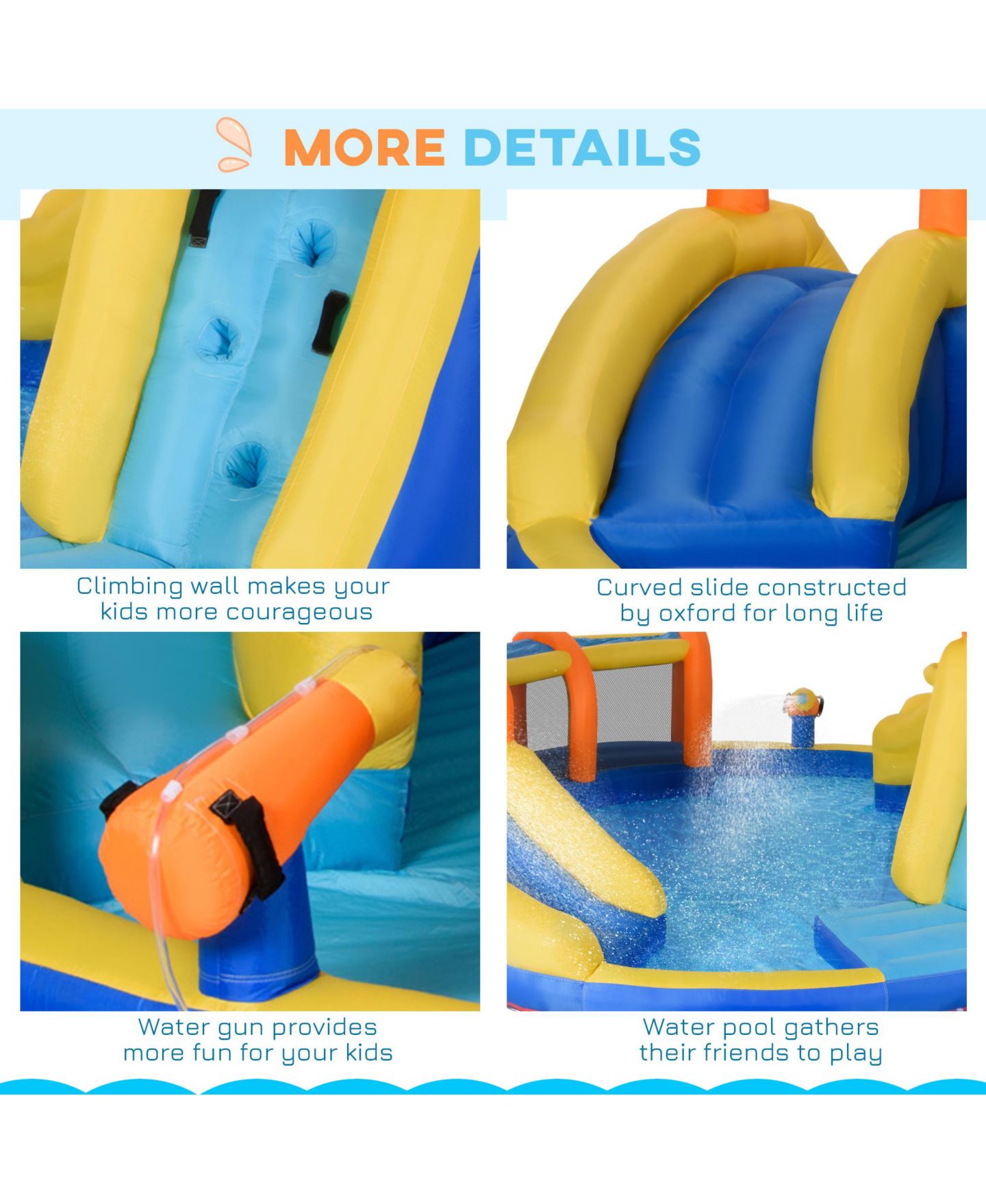 Детская игрушка Outsunny Inflatable Water Slide with Pool Gun Basket Climbing Wall with 750W Inflator — фото 7
