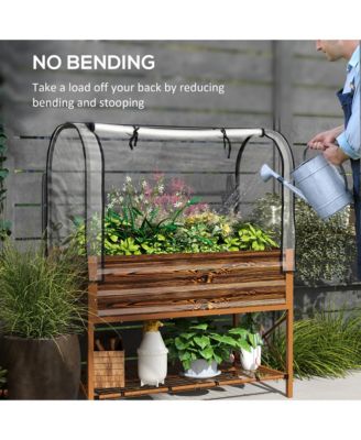 Metal Raised Garden Bed with Legs, Cover, and Storage Shelf,