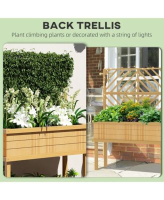 Raised Garden Bed with Trellis for Climbing Plants, Natural 41.25" W x 17.75" D x 55" H