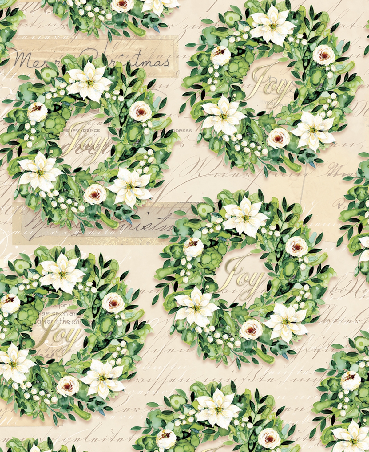 Punch Studio Magnolia Wreath Holiday Gift Wrap, 30" X 120" In Multi