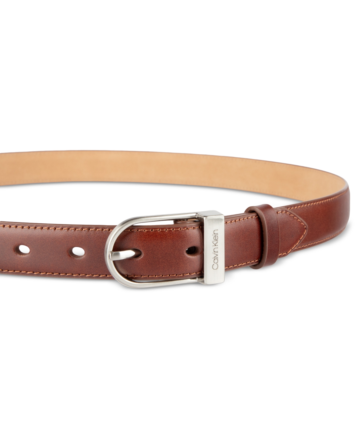 Calvin Klein Engraved Center Bar Buckle Dress Belt In Brown