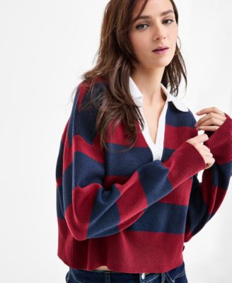 Women's Rugby-Stripe Polo Sweater, Macy's Exclusive