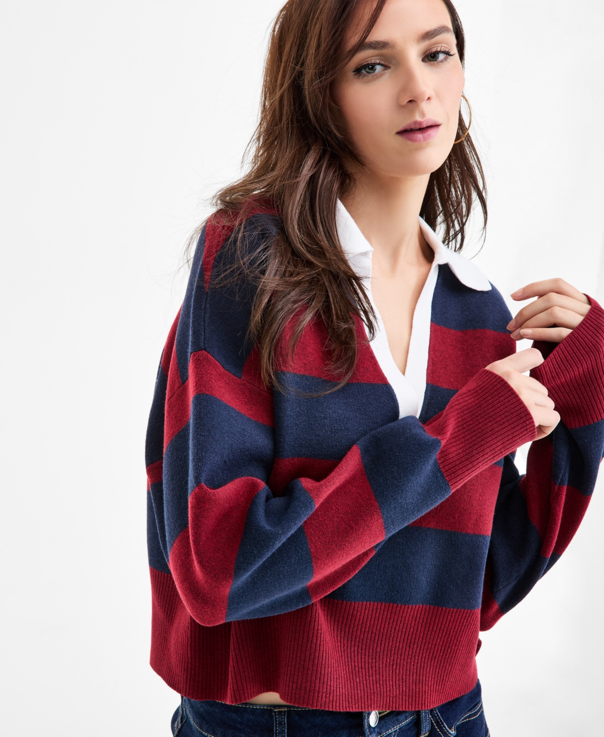 Bar Iii Women's Rugby-stripe Polo Sweater, Macy's Exclusive In Multi