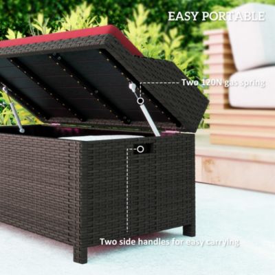 Wicker Storage Bench Deck Box with Comfortable Cushion,
