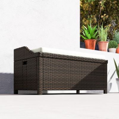 Wicker Storage Bench Deck Box with Comfortable Cushion,