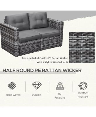 2-Piece Outdoor PE Rat Patio Corner Sofa Loveseat,