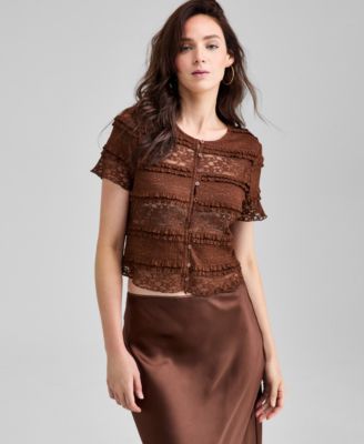 And Now This - Women's Scoop-Neck Short-Sleeve Lace Top