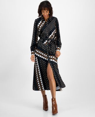 T Tahari - Women's Collared Tie-Waist Shirtdress