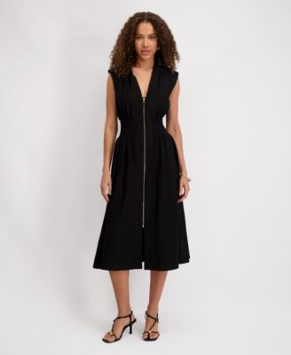 Women's Sleeveless V-Neck Zip-Front Maxi Dress