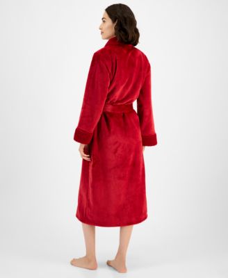 Women's Long Plush Fleece-Trim Robe, Created for Macy's