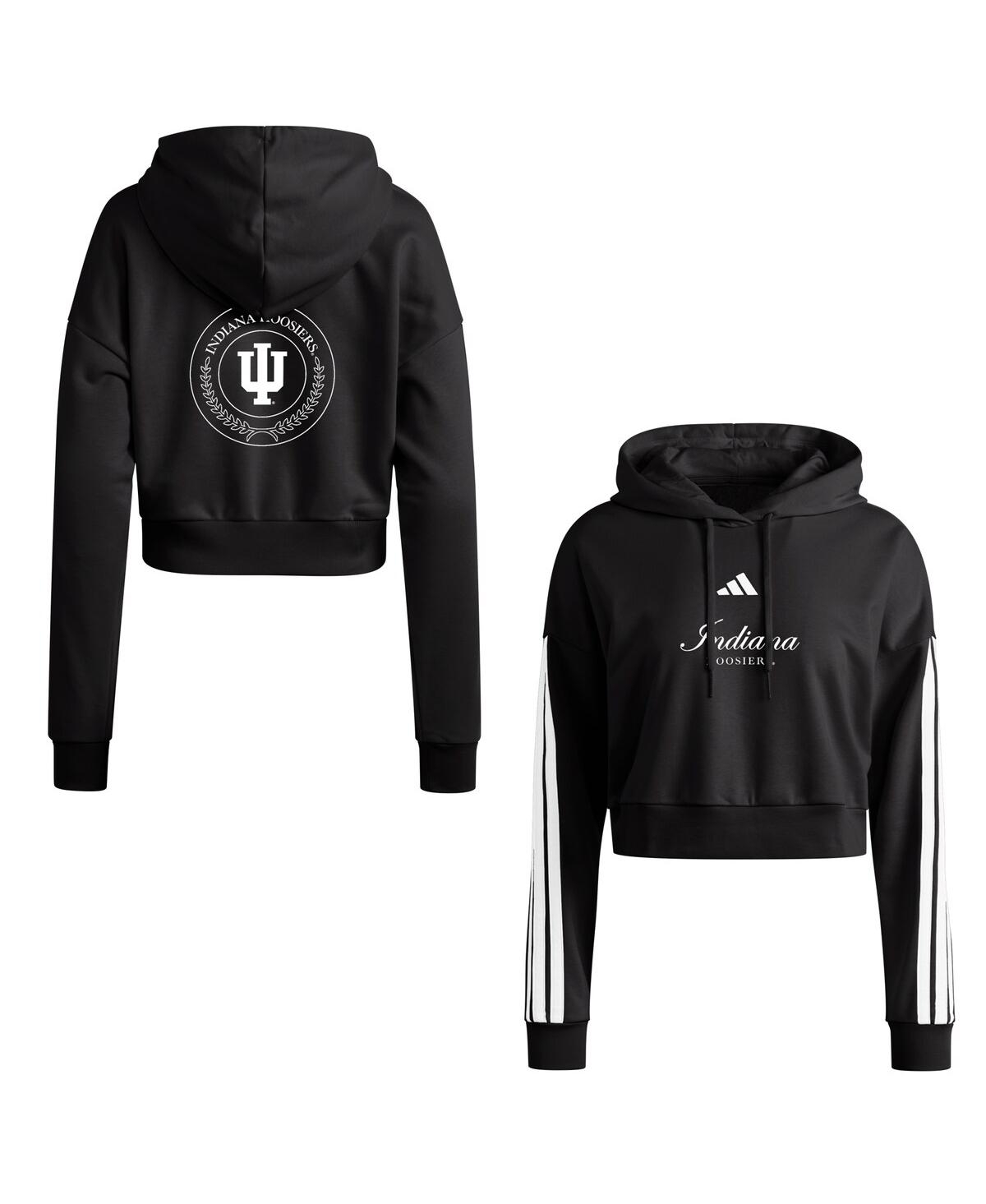 Women's Black Indiana Hoosiers Campus Queen Cropped Pullover Hoodie - Black