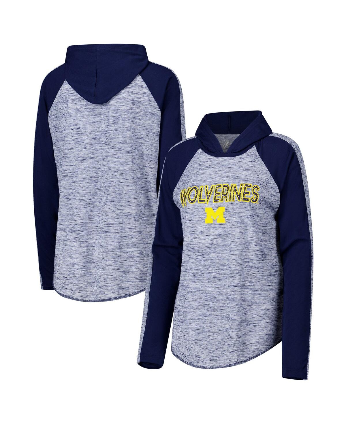 Women's Navy Michigan Wolverines Underdog Bling Raglan Long Sleeve Hoodie T-Shirt - Navy