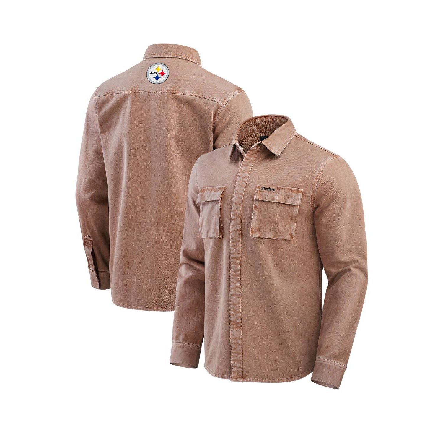 Men's Brown Pittsburgh Steelers Garment Dyed Long Sleeve Full Snap Shirt