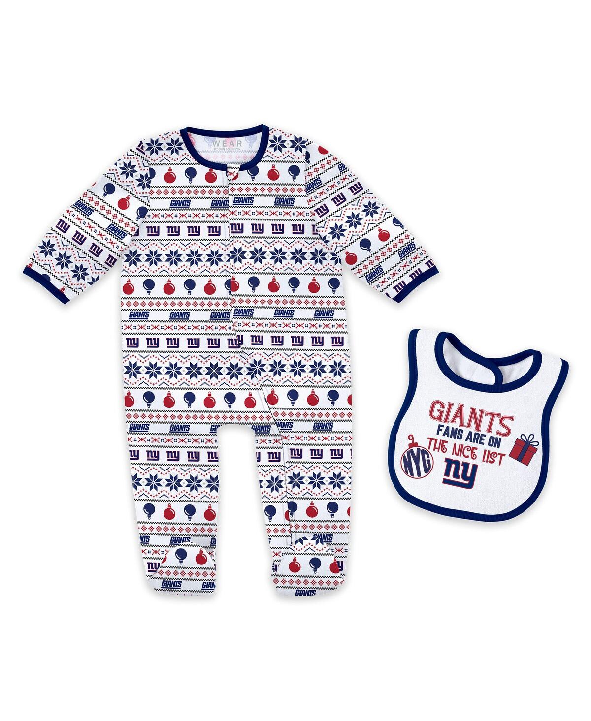 Wear By Erin Andrews Newborn New York Rangers Allover Print Full-zip Sleeper With Bib Christmas Set In Blue