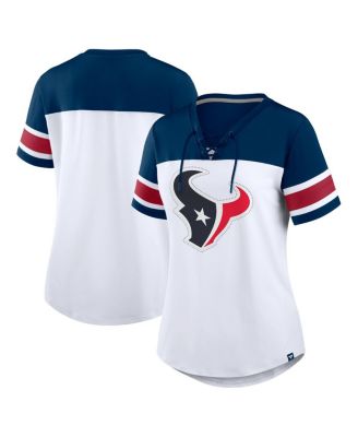 Fanatics - Women's White/Navy Houston Texans Athena Rhinestone Lace-Up V-Neck T-Shirt