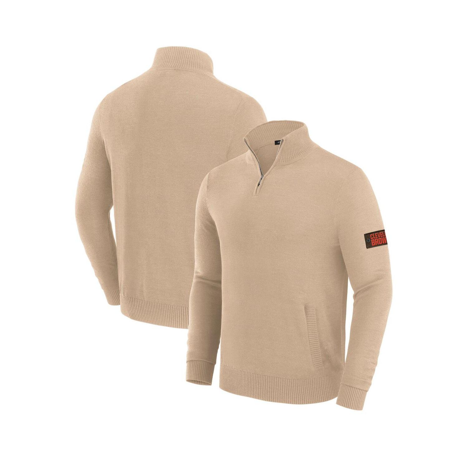 Men's Tan Cleveland Browns Franchise Quarter-Zip Sweater