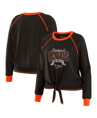 WEAR by Erin Andrews - Women's Black/Orange Cincinnati Bengals Plus Size Tie-Front Long Sleeve Top