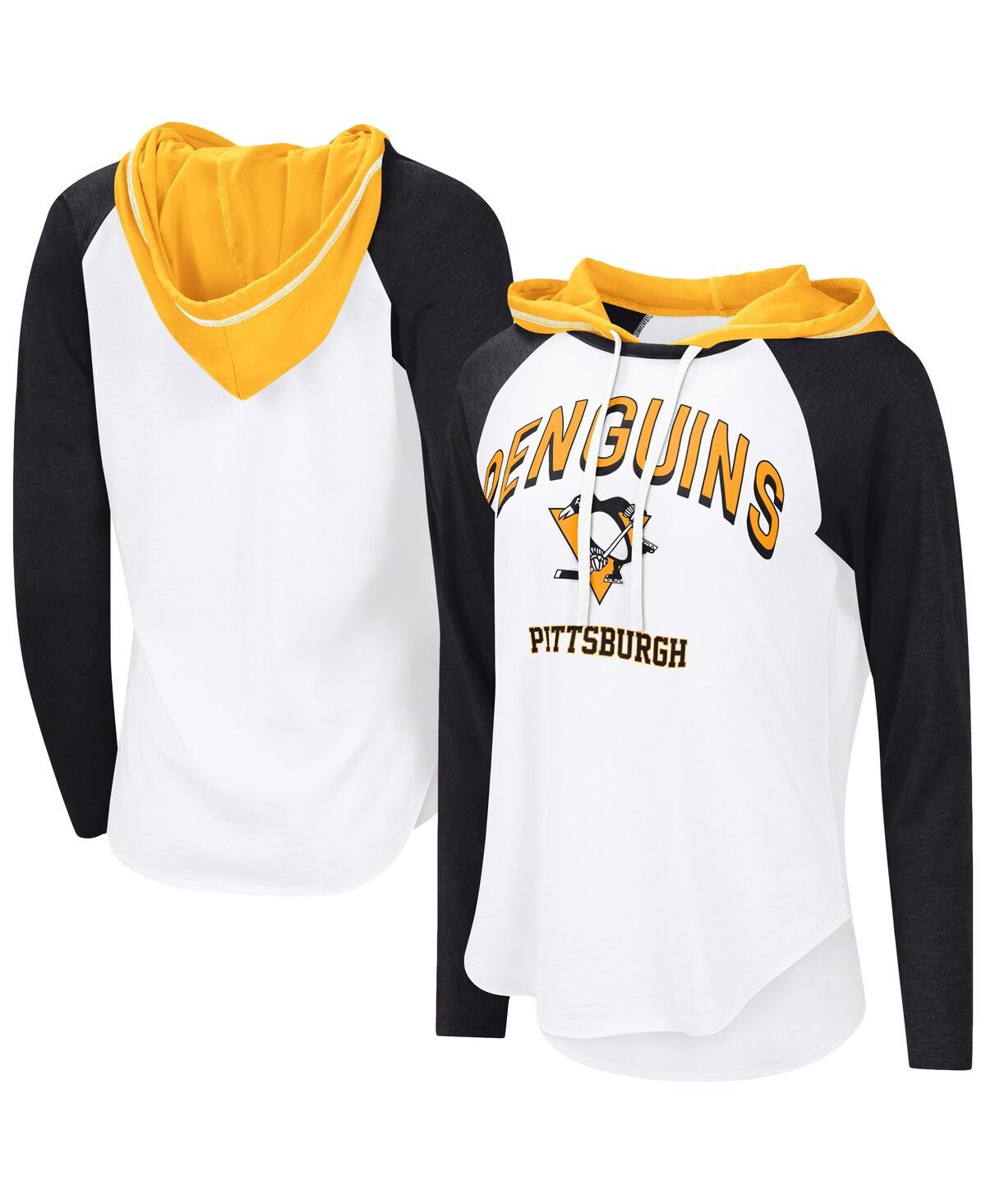 Women's White/Black Pittsburgh Penguins Vip Raglan Long Sleeve Hoodie T-Shirt - White, Black