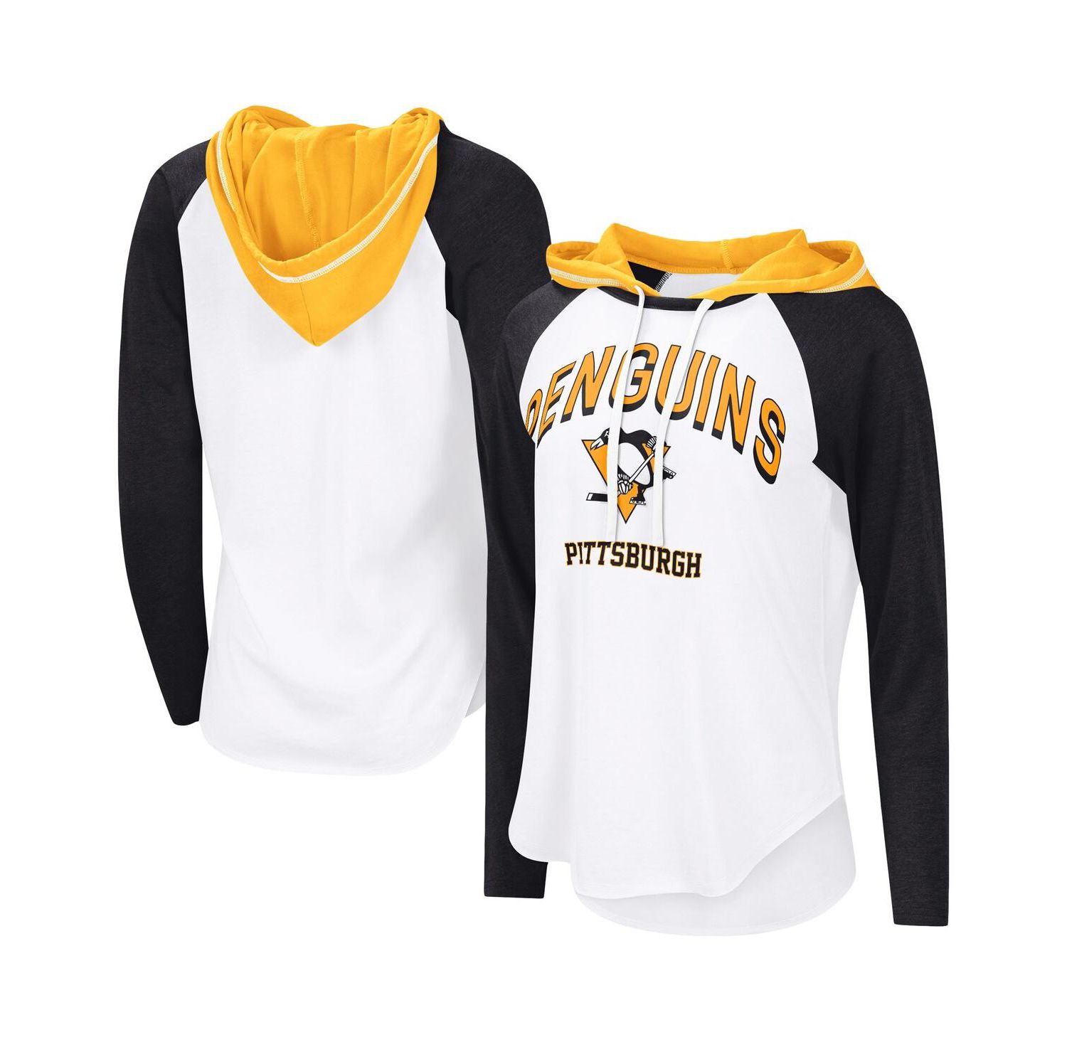 Women's White/Black Pittsburgh Penguins VIP Raglan Long Sleeve Hoodie T-Shirt