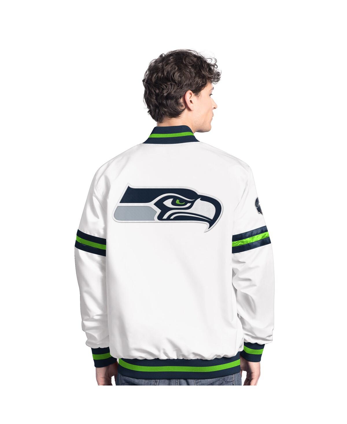 Starter Men's White Seattle Seahawks Scout Full-snap Varsity Jacket In White