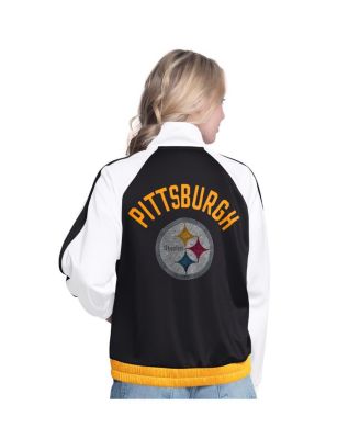 Women's White/Black Pittsburgh Steelers Rally Rhinestone Full-Zip Track Jacket