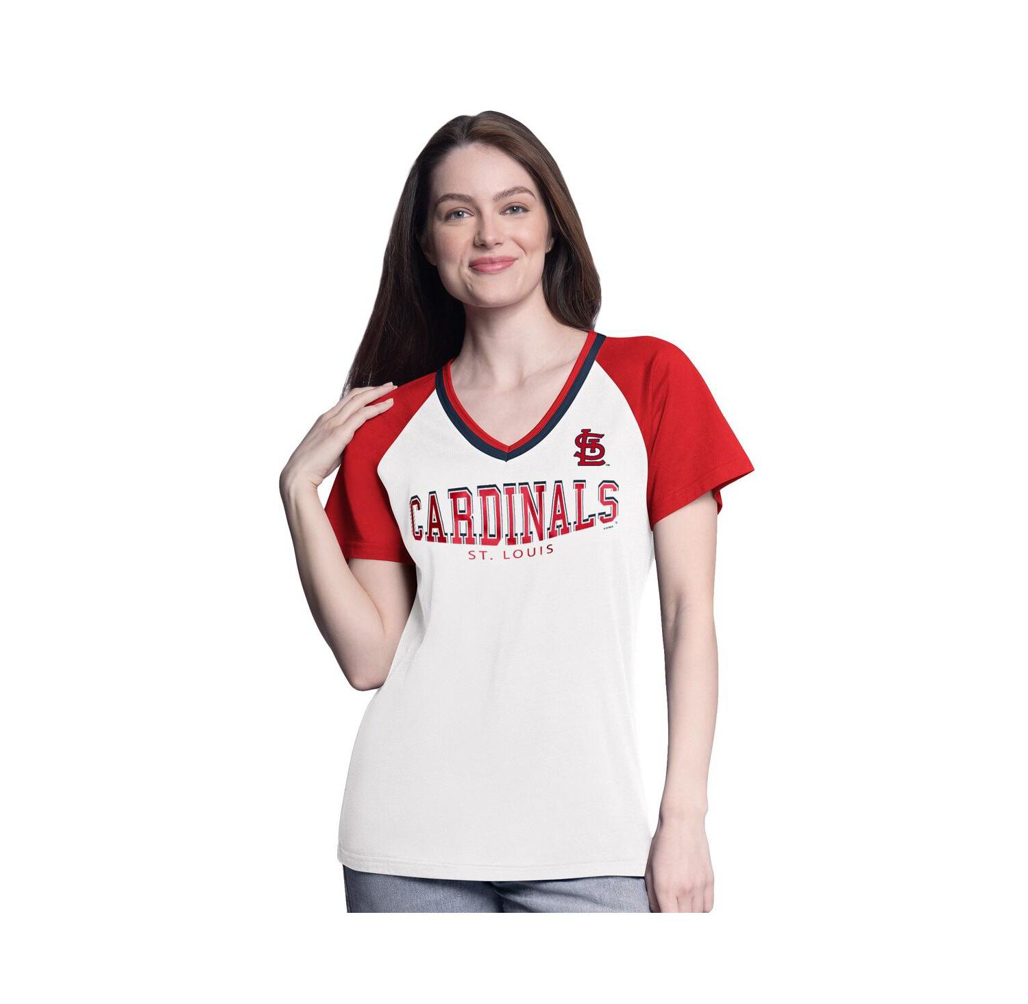 Women's White/Red St. Louis Cardinals Ball Park Raglan V-Neck T-Shirt