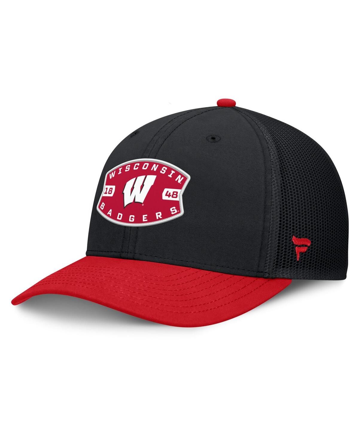Fanatics Men's Black/red Wisconsin Badgers Adapt Adjustable Trucker Hat In Multi