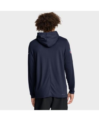 Men's Navy Denver Broncos Sideline Pure Fury Performance Long Sleeve Hoodie T-Shirt