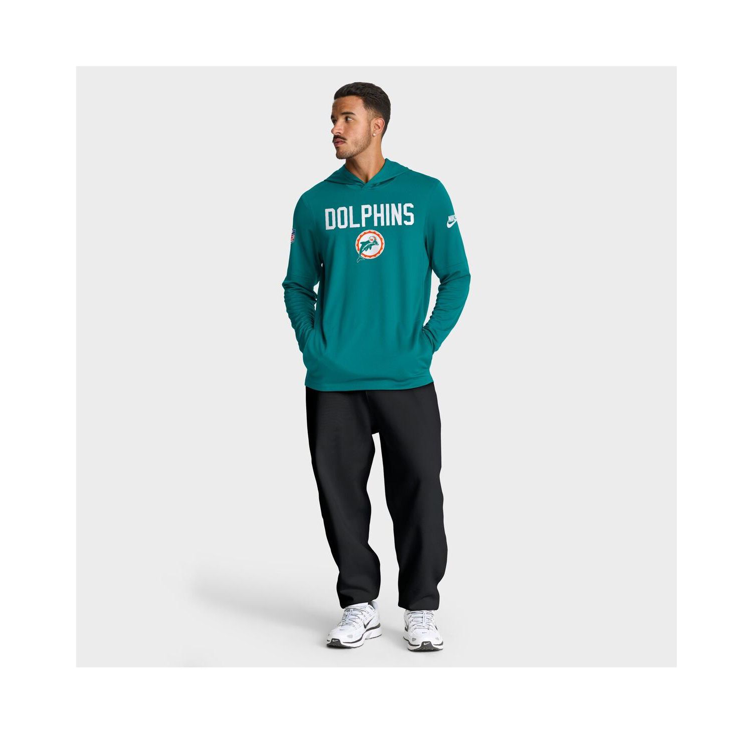 Men's Aqua Miami Dolphins Alt Pack Pass Accuracy Performance Long Sleeve Hoodie T-Shirt