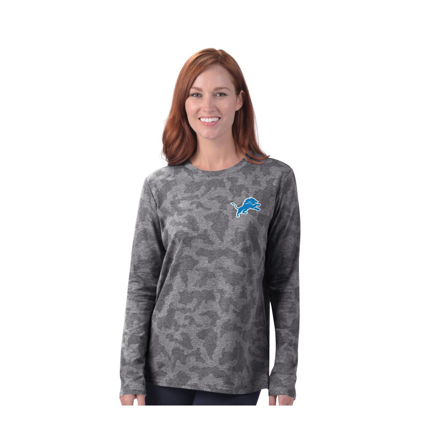 Женская футболка MSX by Michael Strahan Grey Detroit Lions Camo Performance Long Sleeve — фото 1