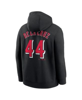 Men's Elly De La Cruz Black Cincinnati Reds Player Name Number Club Fleece Pullover Hoodie