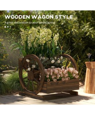 Wooden Wagon Planter Box, Decorative 3-Tier Stair Step Garden Bed