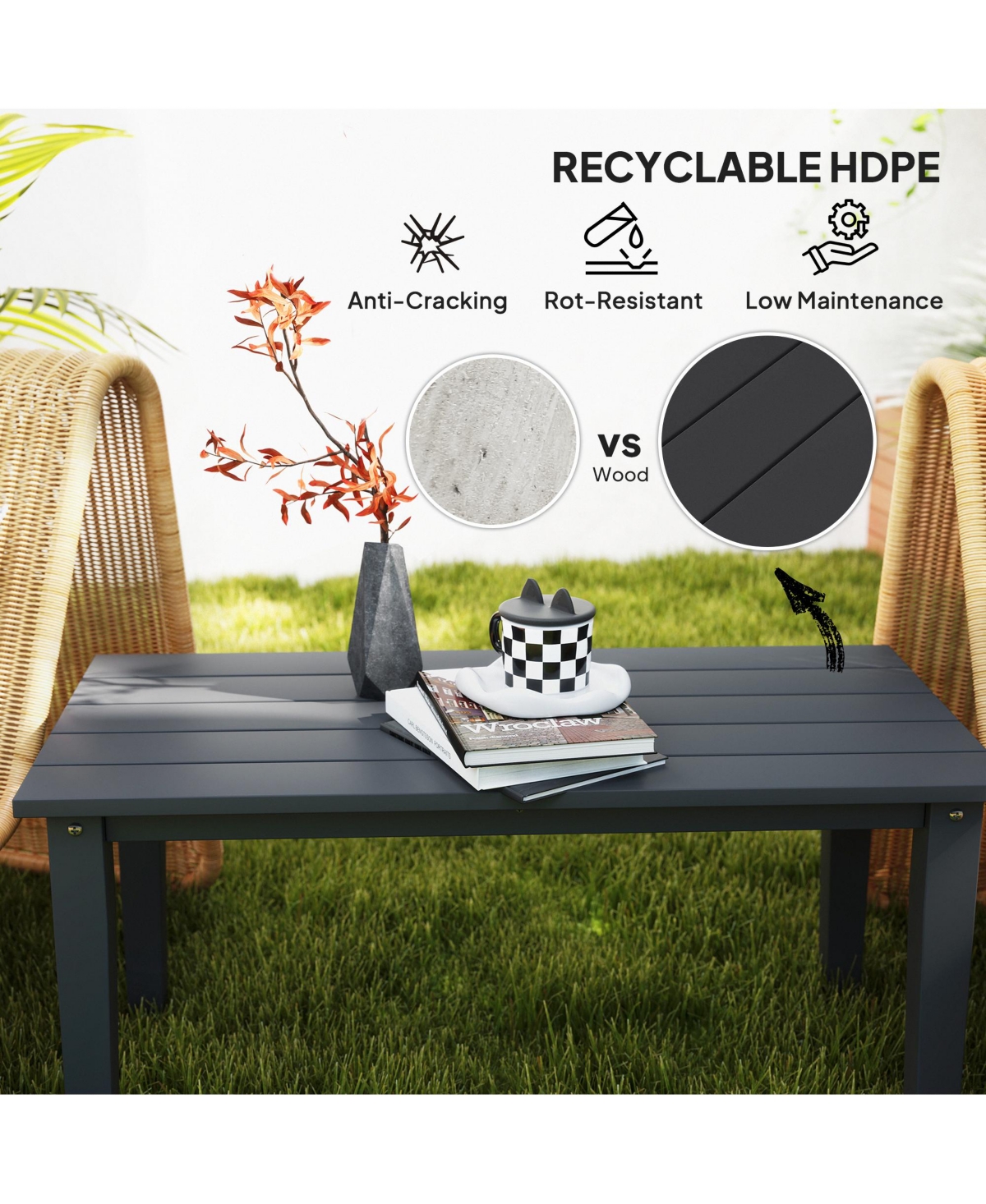 Outsunny Hdpe Outdoor Table, Recgle Slatted Patio