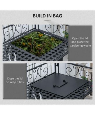 Folding Potting Bench Table Build-In Bag with Cover Black