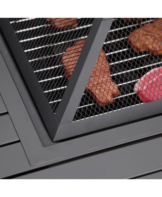 34" Fire Pit with Grill, Spark Screen, Fire Poker, Cover, Table Lip,