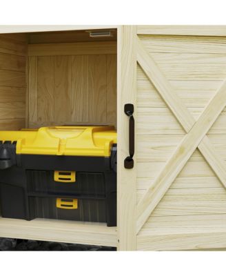 Outdoor Potting Bench with Storage, Wheels, Natural Wood