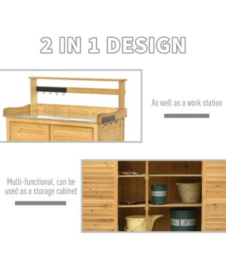 Backyard Garden Tool Storage &amp; Potting Bench w/ 2 Magnetic Close Doors