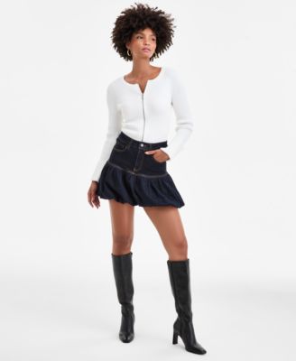 Bar III - Women's Bubble-Hem Denim Mini Skirt