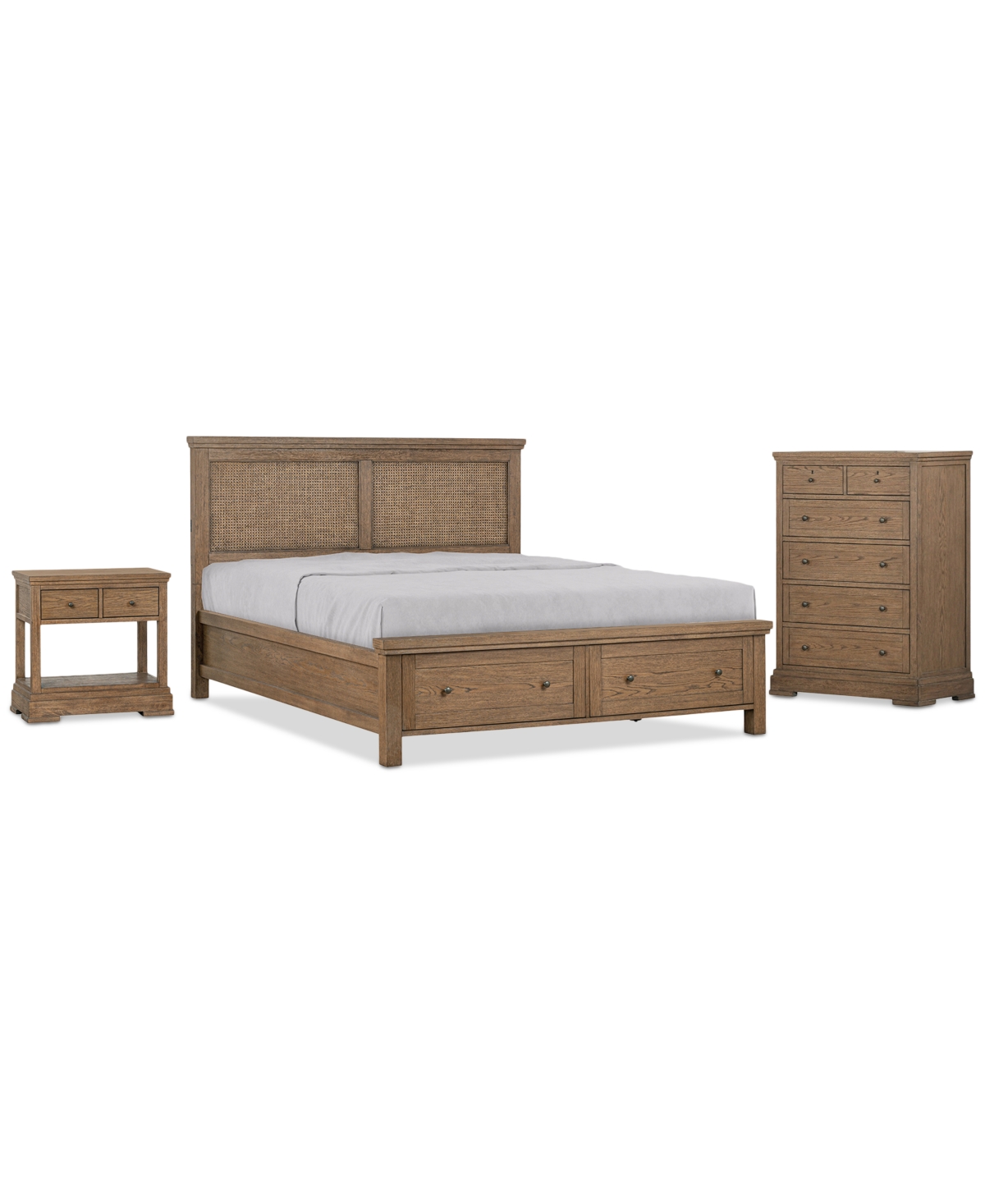 Macy's Alverton 3 Pc. Queen Cane Storage Set (bed, Chest & 1-drawer Nightstand), Created For . In Transparent