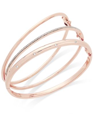 Macy's Diamond (1/4 Ct. T.w.) Stackable Trio Bangle Bracelet Set In 14K ...