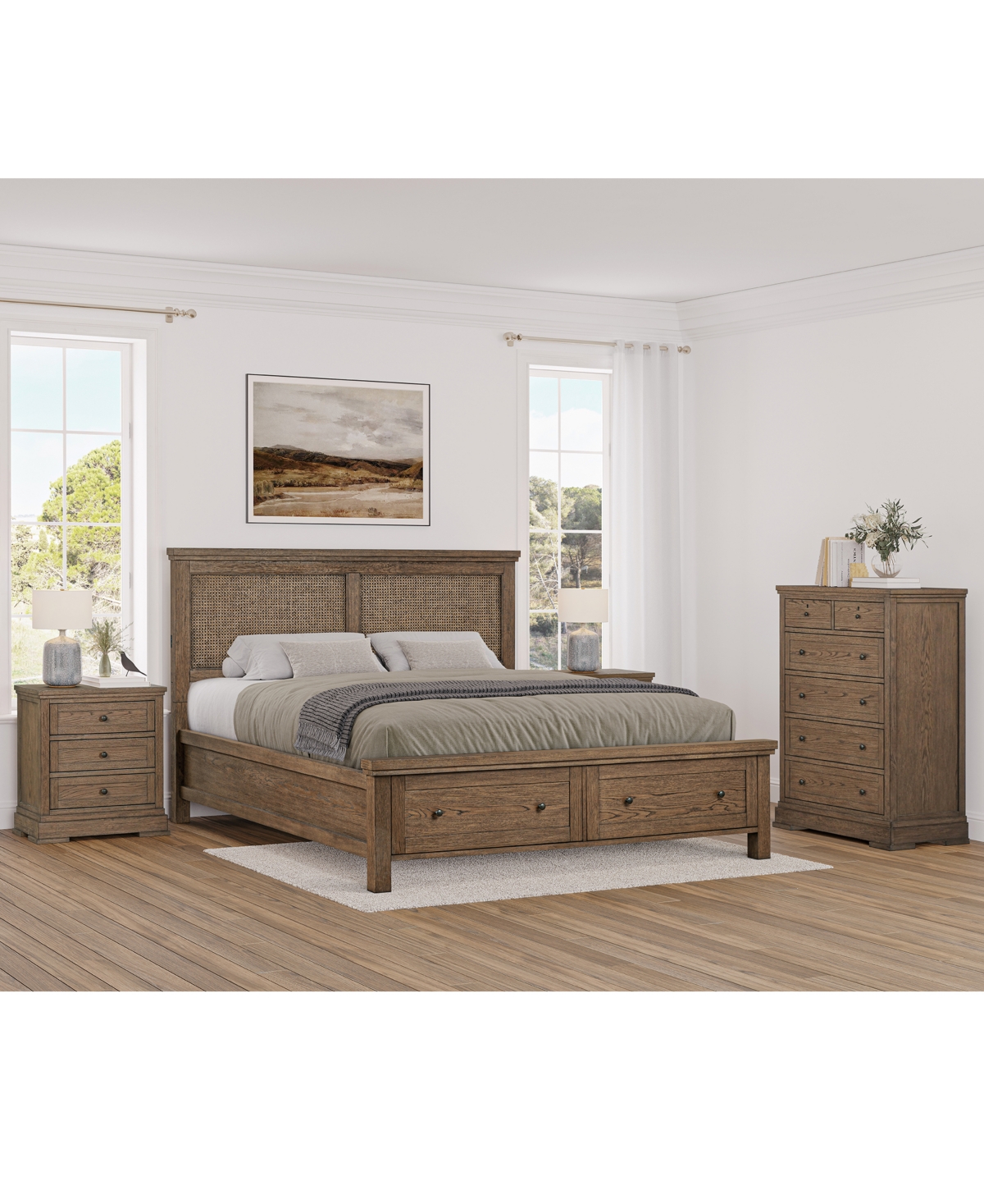 Macy's Alverton 3 Pc. King Cane Storage Set (bed, Chest & 3-drawer Nightstand), Created For . In Transparent