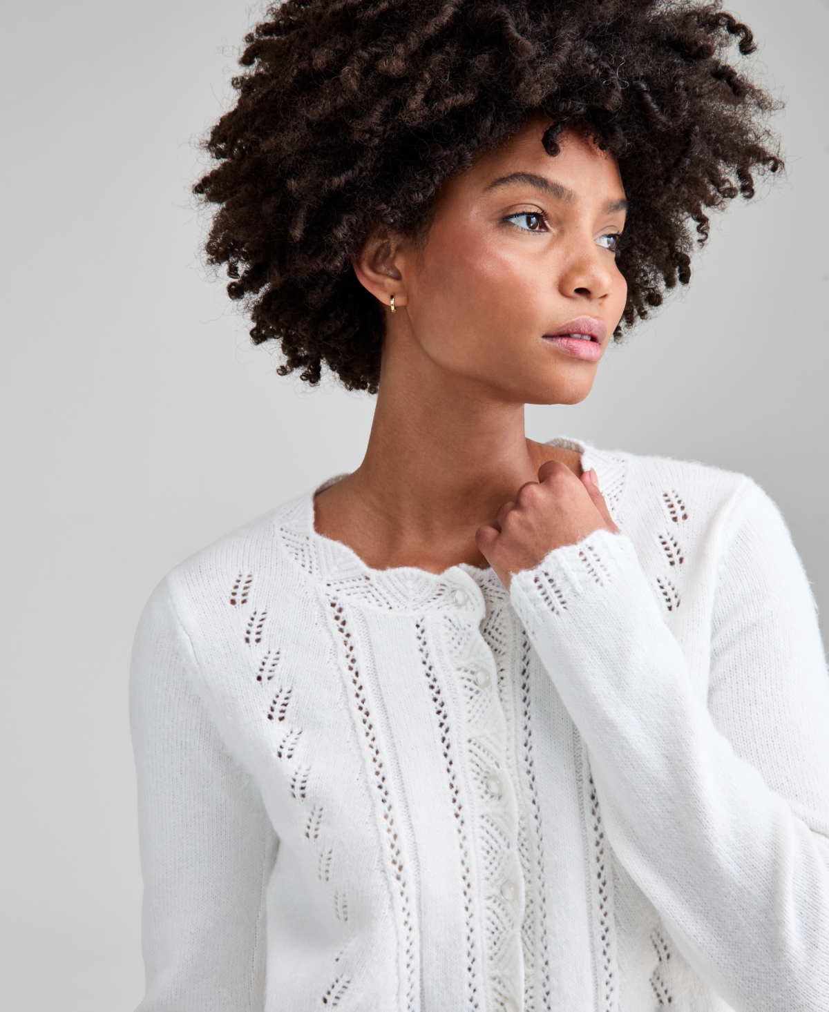 And Now This Women's Pointelle Scalloped-edge Cardigan, Macy's Exclusive In White