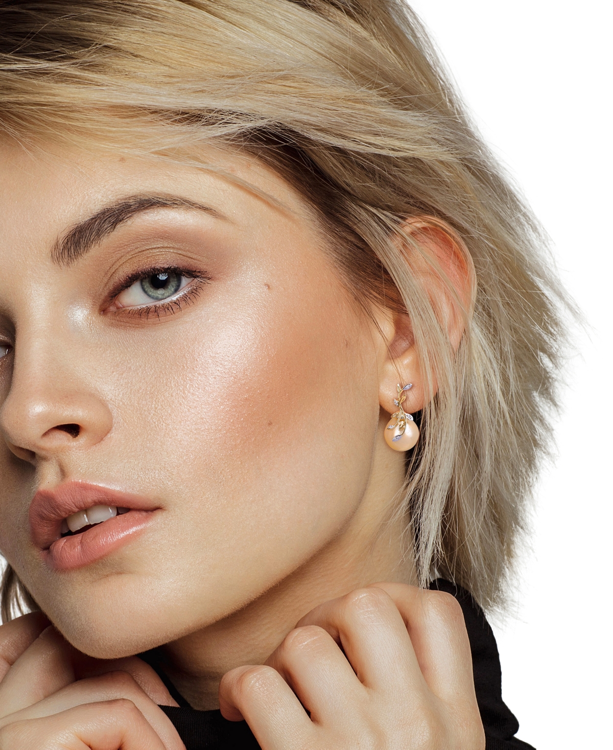 Macy's Cultured Golden South Sea Pearl (12mm) & Diamond (1/20 Ct. T.w.) Vine Stud Earrings In 14k Gold In Gold