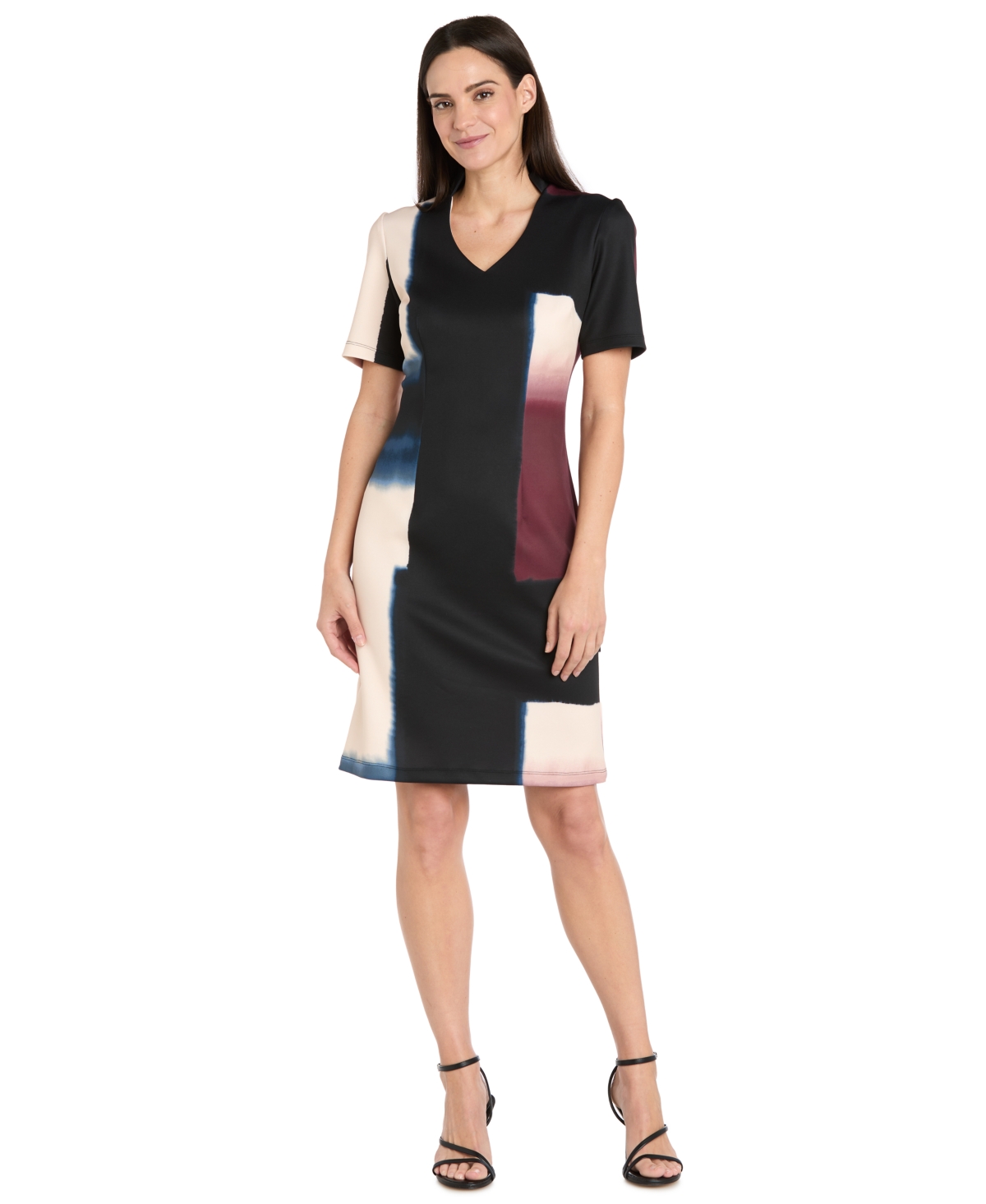 R & M Richards Petite V-neck Short-sleeve Dress In Multi